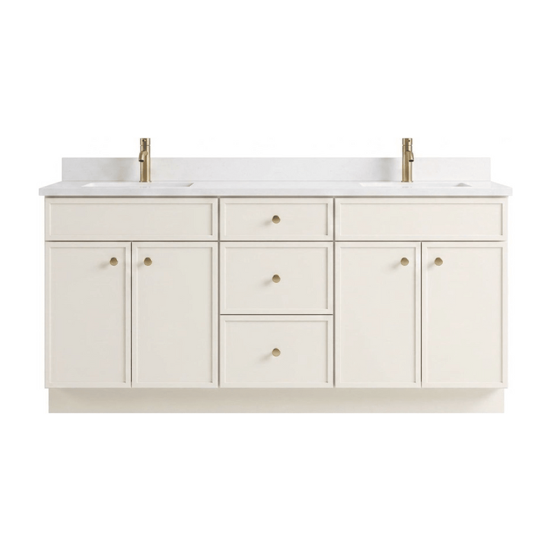 72" Off White Slim Shaker Bathroom Vanity with Quartz Top – Double Sink