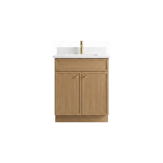 24" White Oak Slim Shaker Bathroom Vanity with Quartz Top