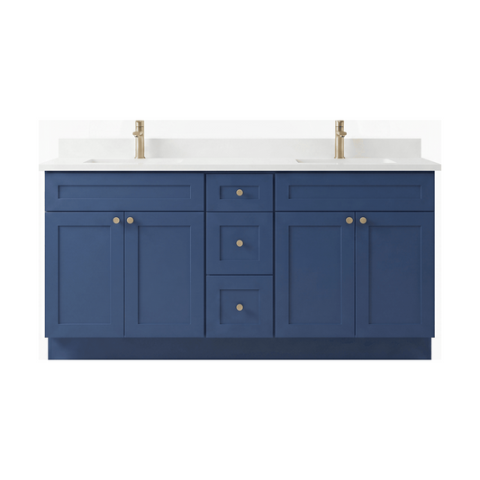 72" Navy Blue Shaker Bathroom Vanity with Quartz Top – Double Sink