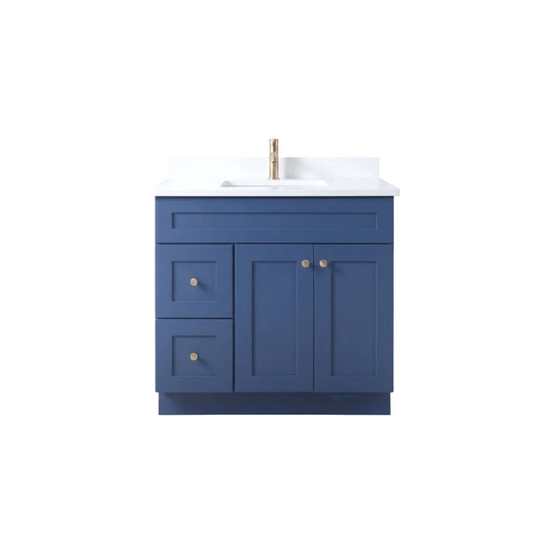 36" Navy Blue Shaker Bathroom Vanity with Quartz Top – Single Sink