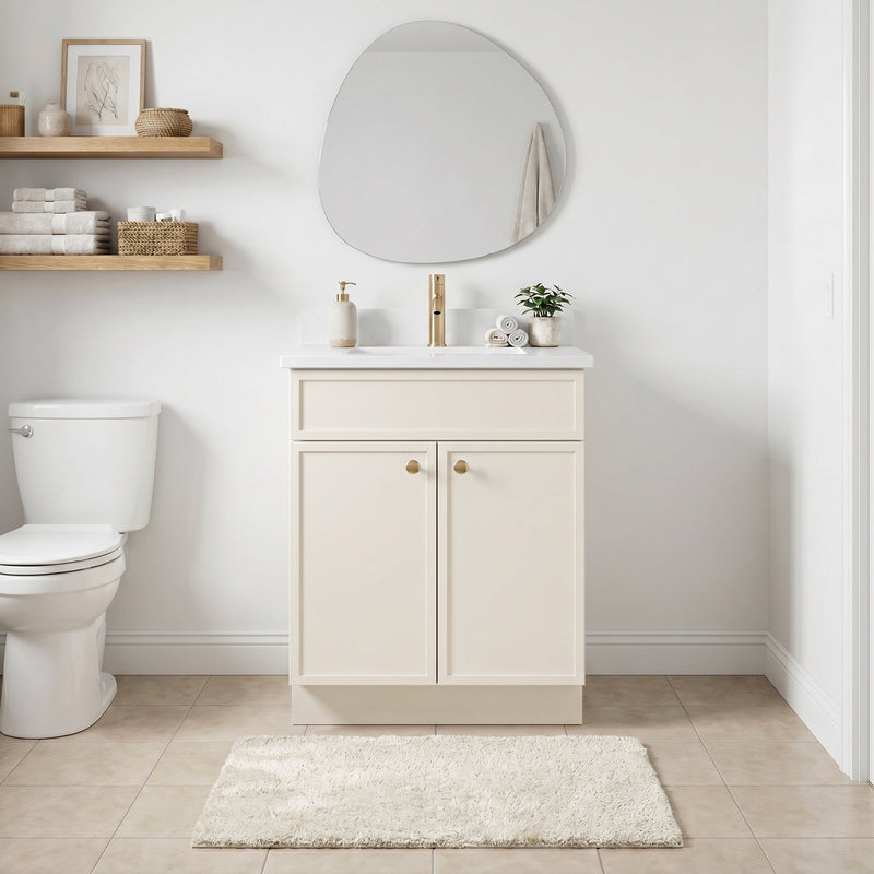24" Off White Slim Shaker Bathroom Vanity with Quartz Top