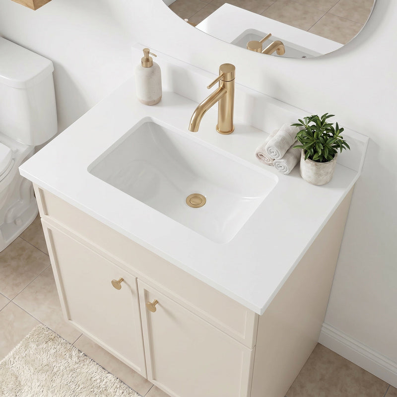 24" Off White Slim Shaker Bathroom Vanity with Quartz Top