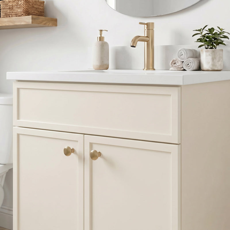 24" Off White Slim Shaker Bathroom Vanity with Quartz Top