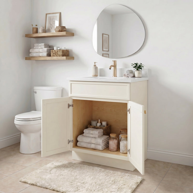 24" Off White Slim Shaker Bathroom Vanity with Quartz Top