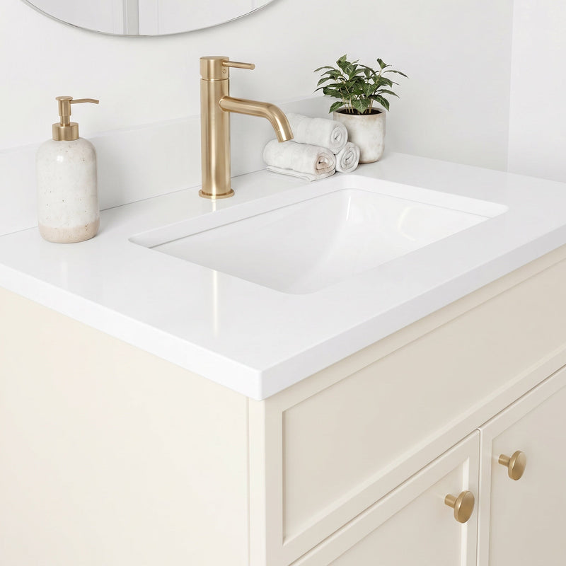 24" Off White Slim Shaker Bathroom Vanity with Quartz Top