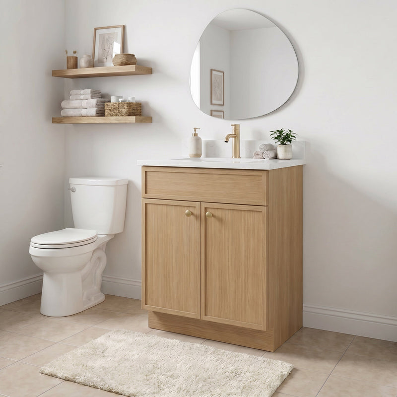 24" White Oak Slim Shaker Bathroom Vanity with Quartz Top