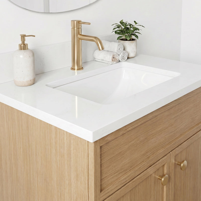 24" White Oak Slim Shaker Bathroom Vanity with Quartz Top