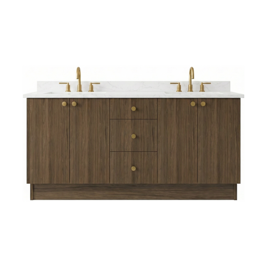 72" Pure Walnut European Vanity with Quartz Top – Double Sink