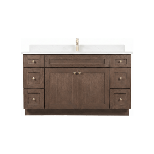60" Coffee Bean Shaker Bathroom Vanity with Quartz Top – Single Sink