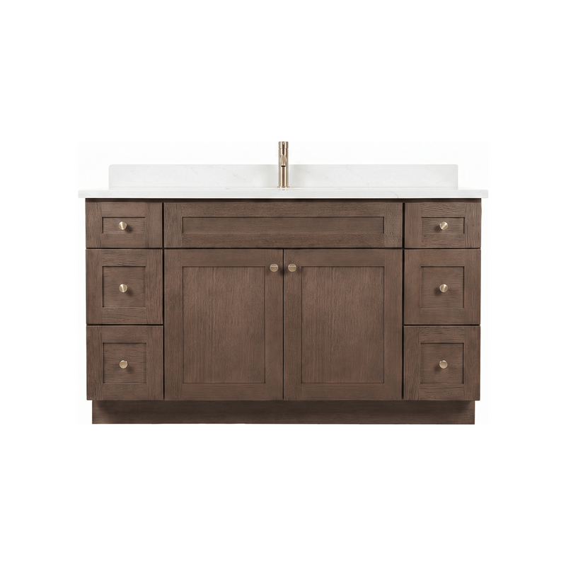 60" Coffee Bean Shaker Bathroom Vanity with Quartz Top – Single Sink