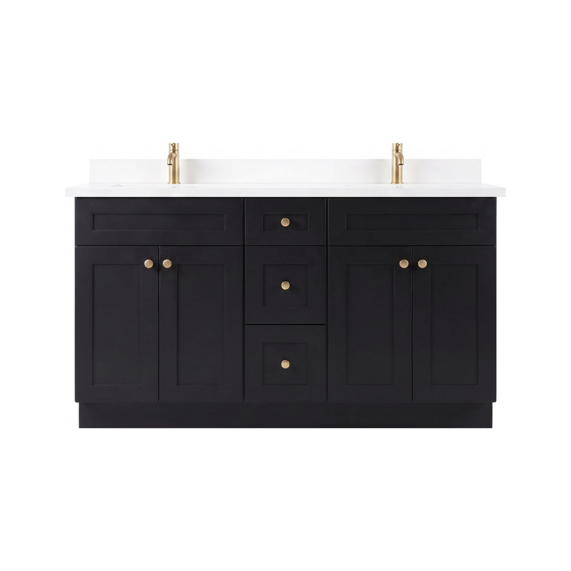 60" Shaker Bathroom Vanity – Black – Double Sink