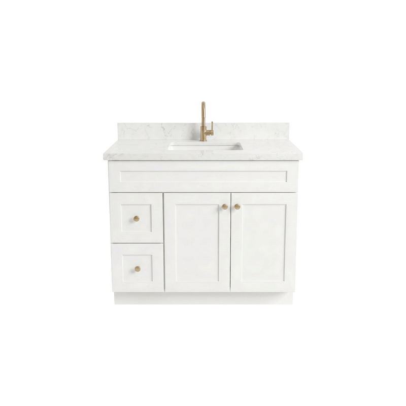 42" White Shaker Bathroom Vanity with Quartz Top – Single Sink