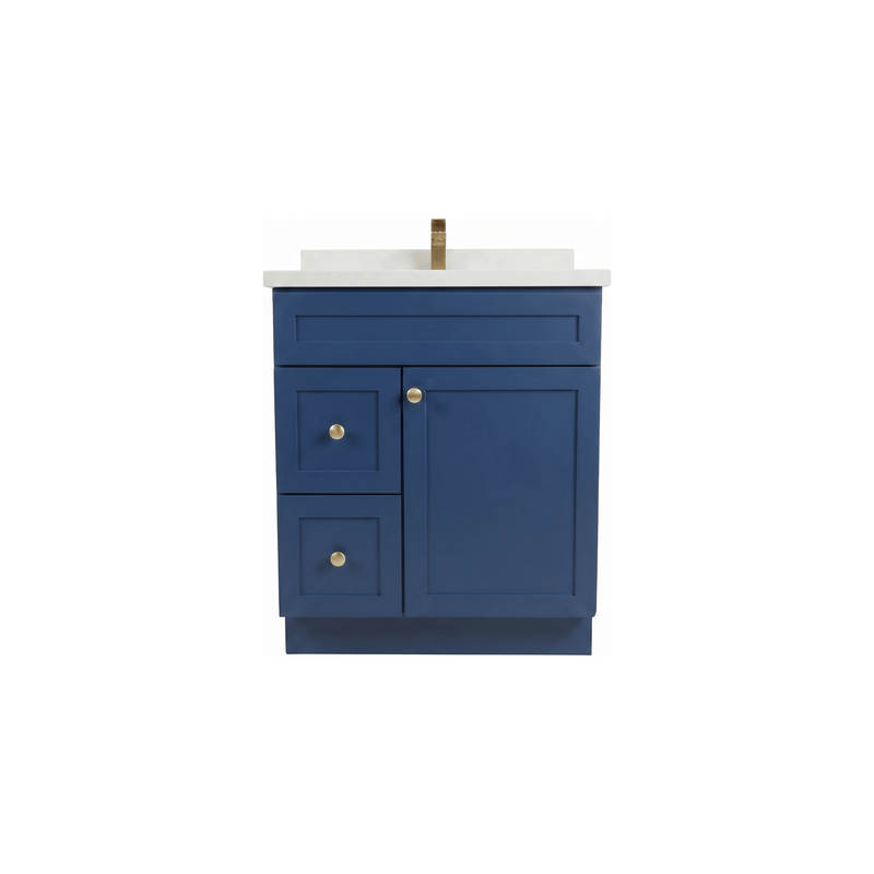 30" Navy Blue Shaker Bathroom Vanity with Quartz Top – Single Sink