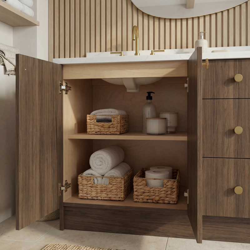 72" Pure Walnut European Vanity with Quartz Top – Double Sink