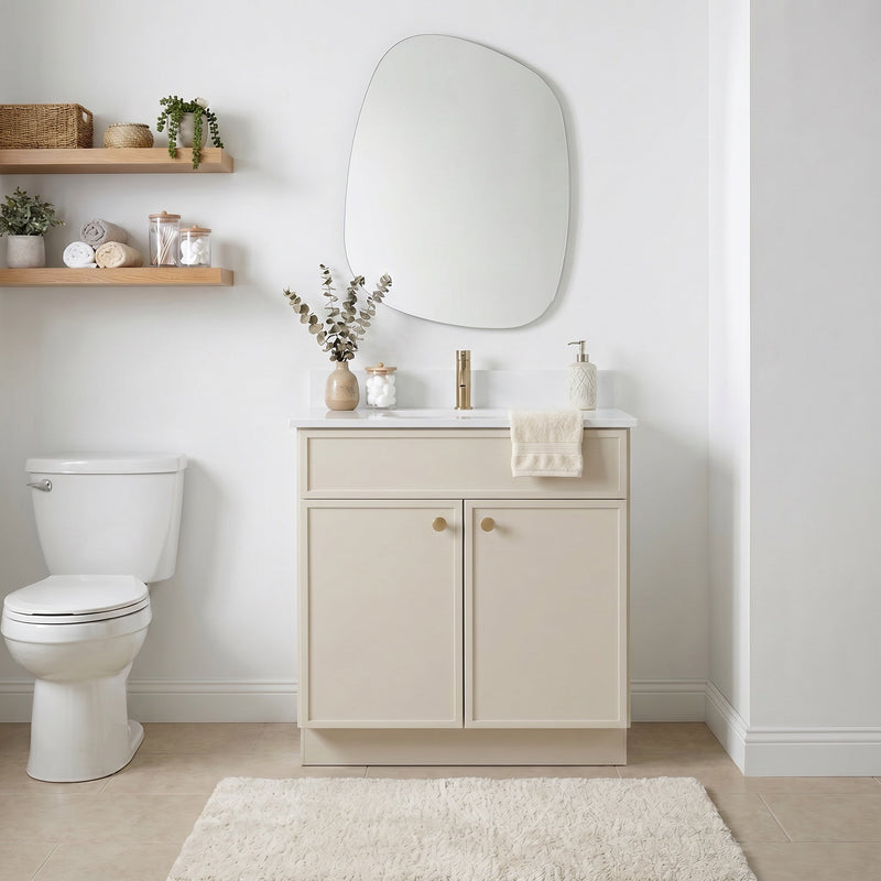 30" Off White Slim Shaker Bathroom Vanity with Quartz Top