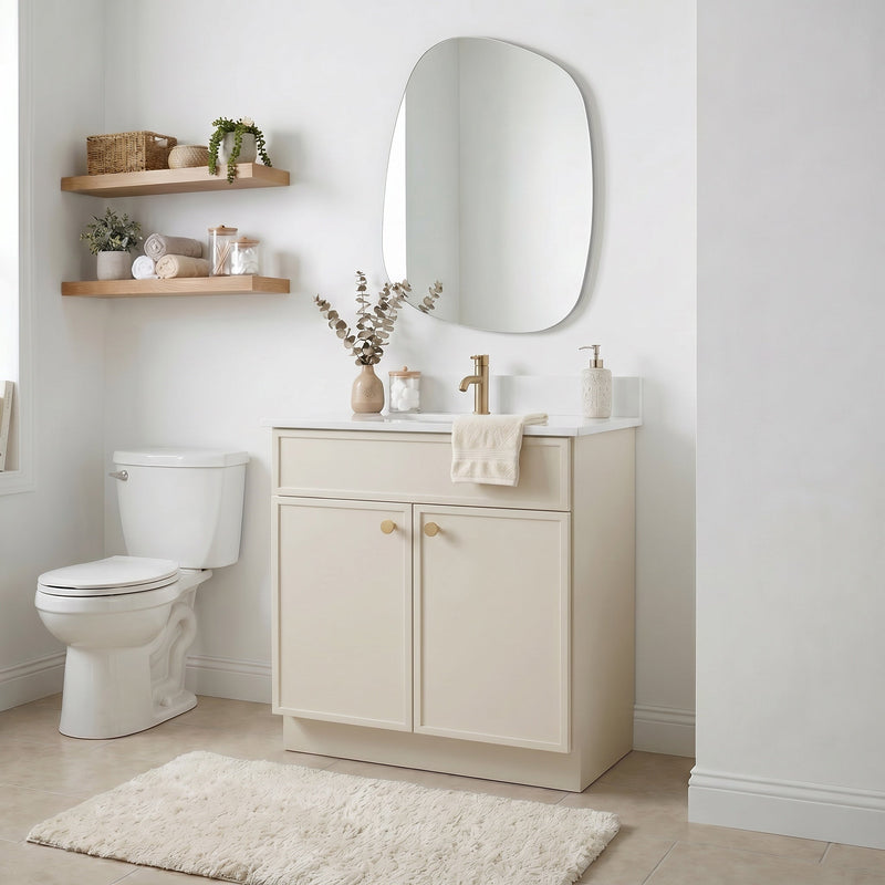 30" Off White Slim Shaker Bathroom Vanity with Quartz Top
