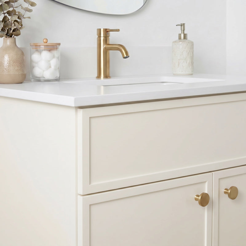 30" Off White Slim Shaker Bathroom Vanity with Quartz Top