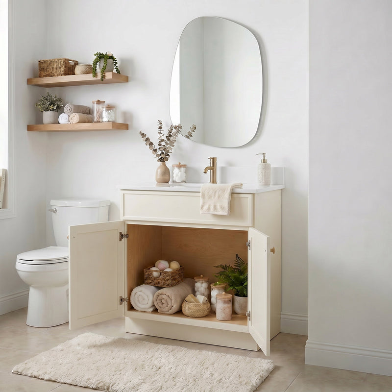 30" Off White Slim Shaker Bathroom Vanity with Quartz Top