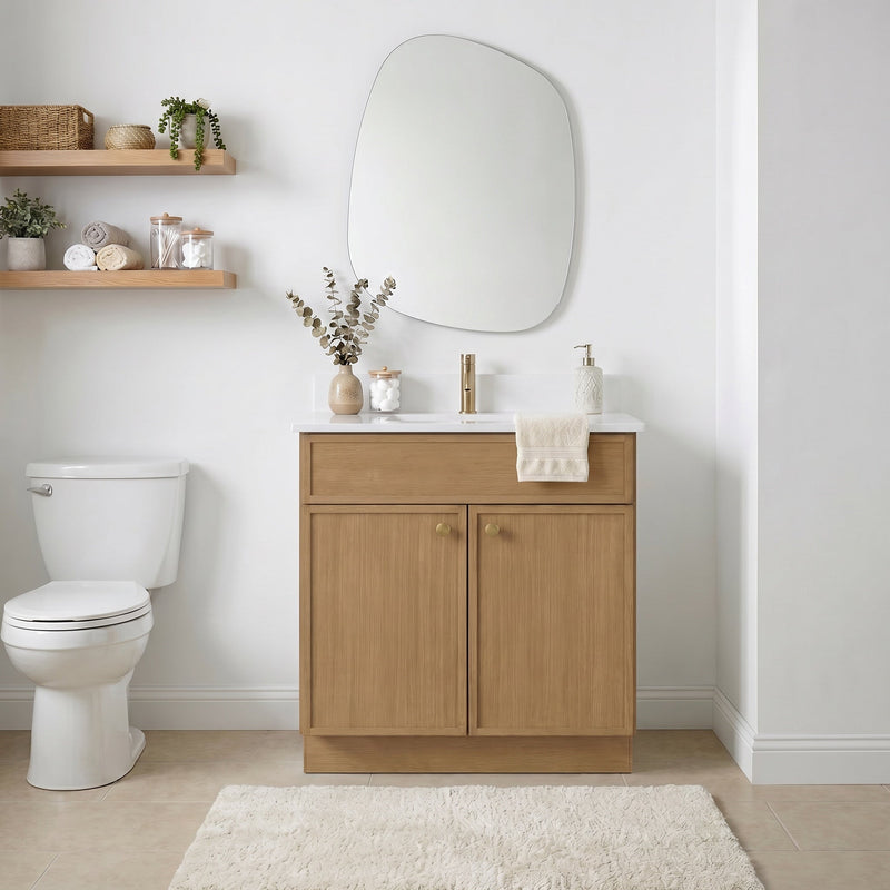 30" White Oak Slim Shaker Bathroom Vanity with Quartz Top