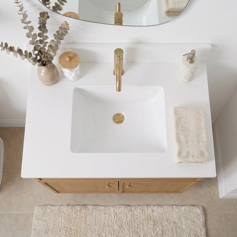 30" White Oak Slim Shaker Bathroom Vanity with Quartz Top