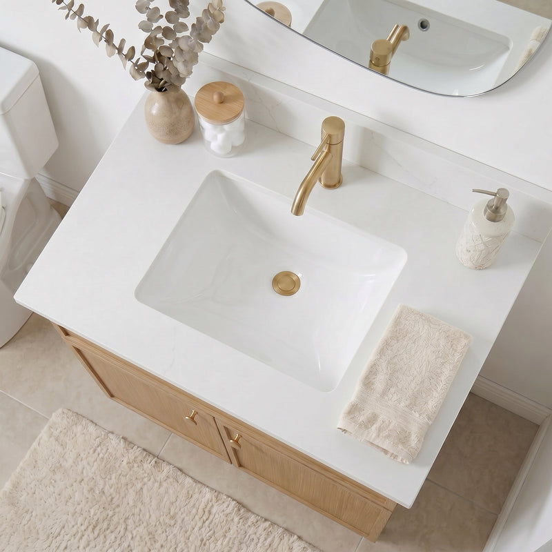 30" White Oak Slim Shaker Bathroom Vanity with Quartz Top