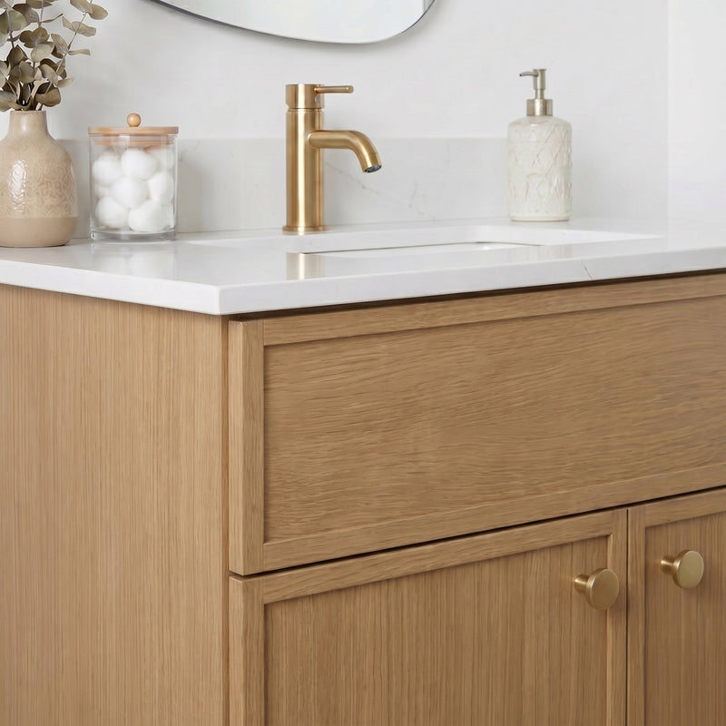30" White Oak Slim Shaker Bathroom Vanity with Quartz Top