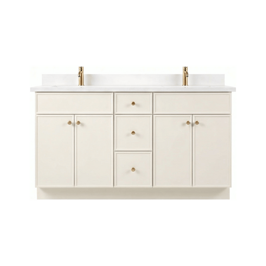 60" Off White Slim Shaker Bathroom Vanity with Quartz Top – Double Sink