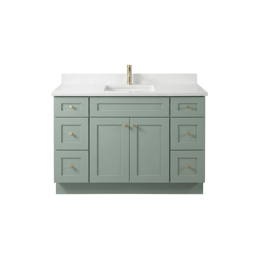 48" Olive Green Shaker Bathroom Vanity with Quartz Top – Single Sink