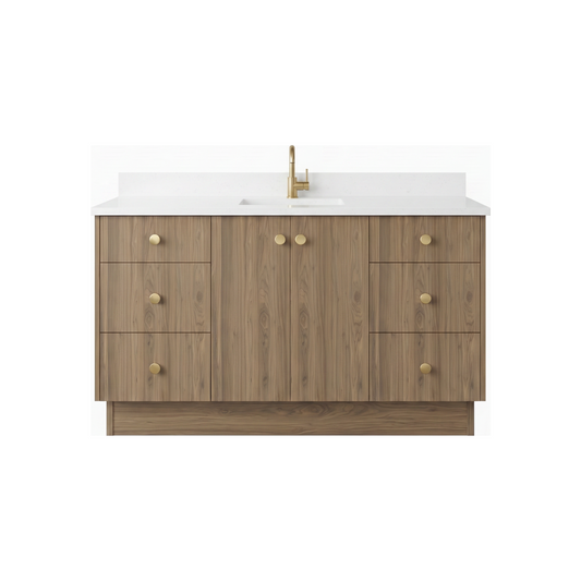 60" Frozen Walnut European Vanity with Quartz Top – Single Sink