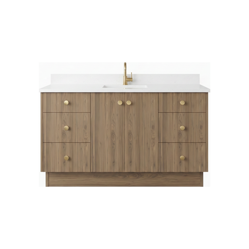 60" Frozen Walnut European Vanity with Quartz Top – Single Sink