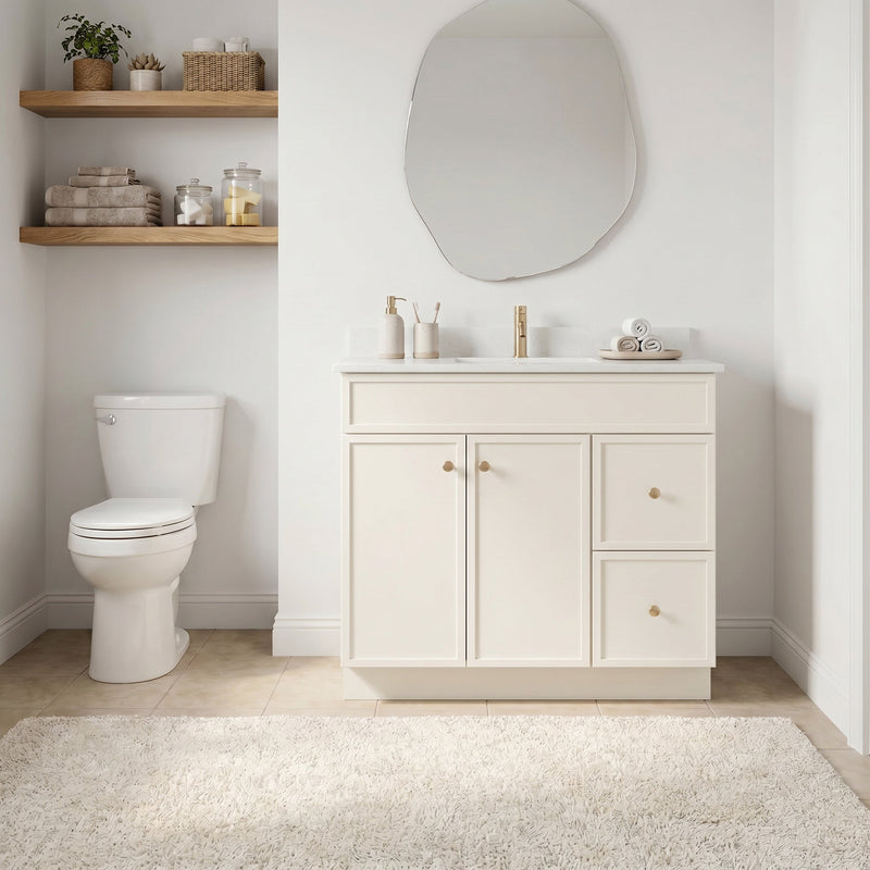 36" Off White Slim Shaker Bathroom Vanity with Quartz Top