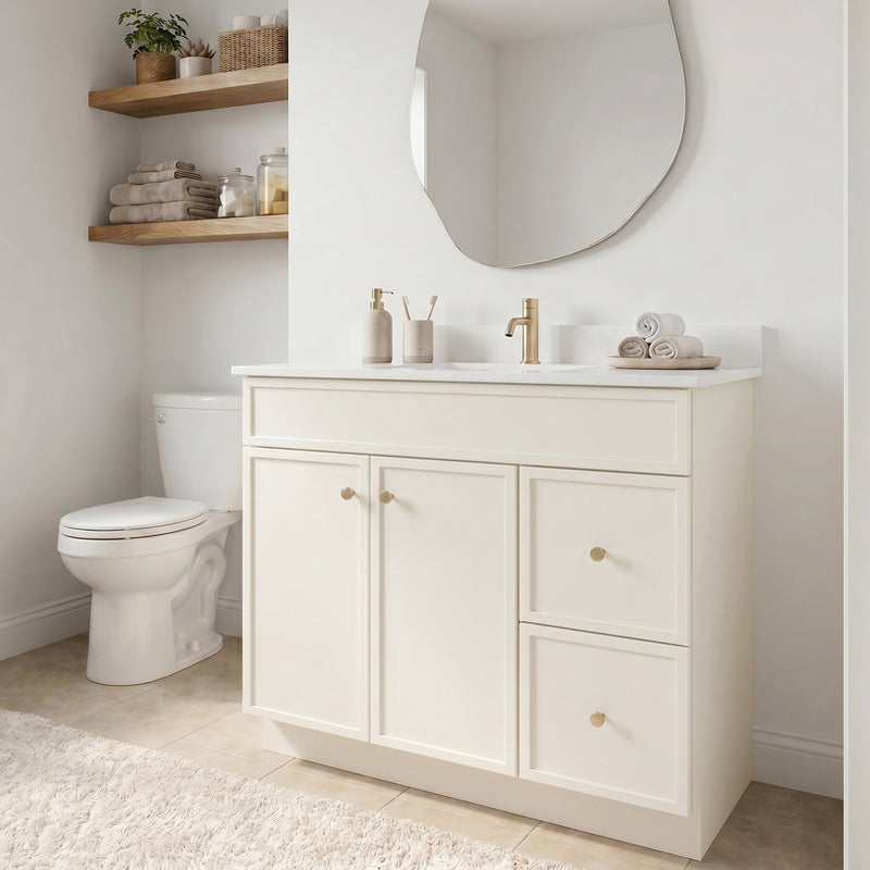 36" Off White Slim Shaker Bathroom Vanity with Quartz Top