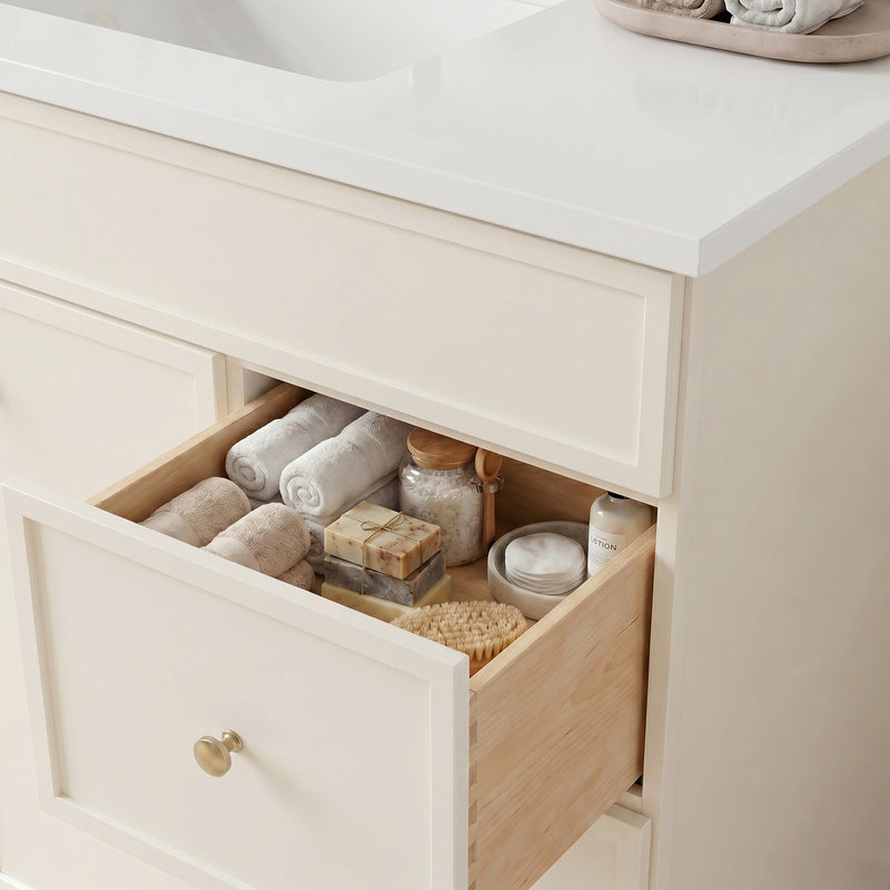 36" Off White Slim Shaker Bathroom Vanity with Quartz Top