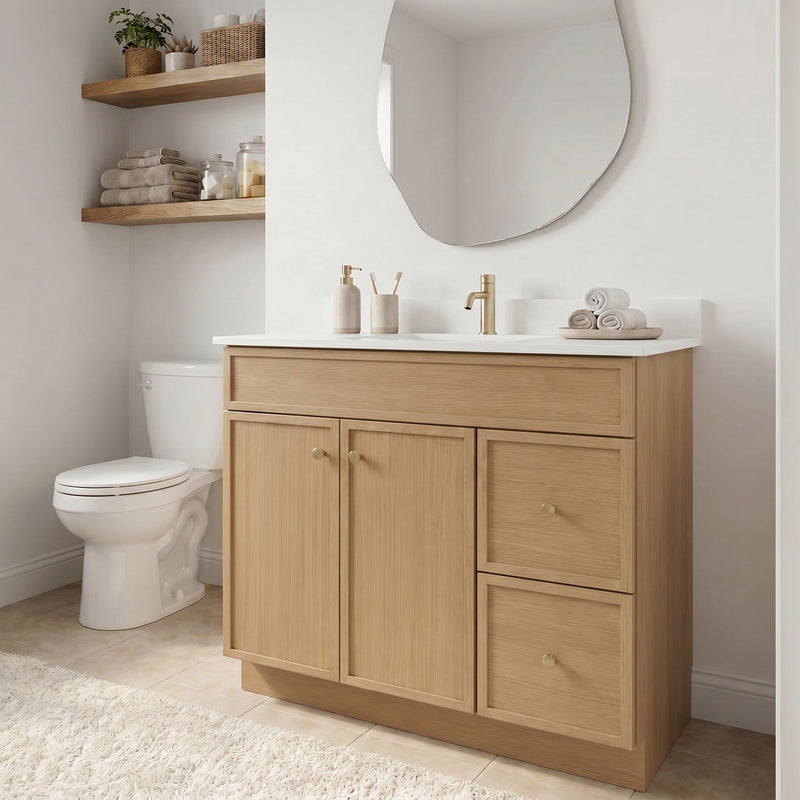 36" White Oak Slim Shaker Bathroom Vanity with Quartz Top