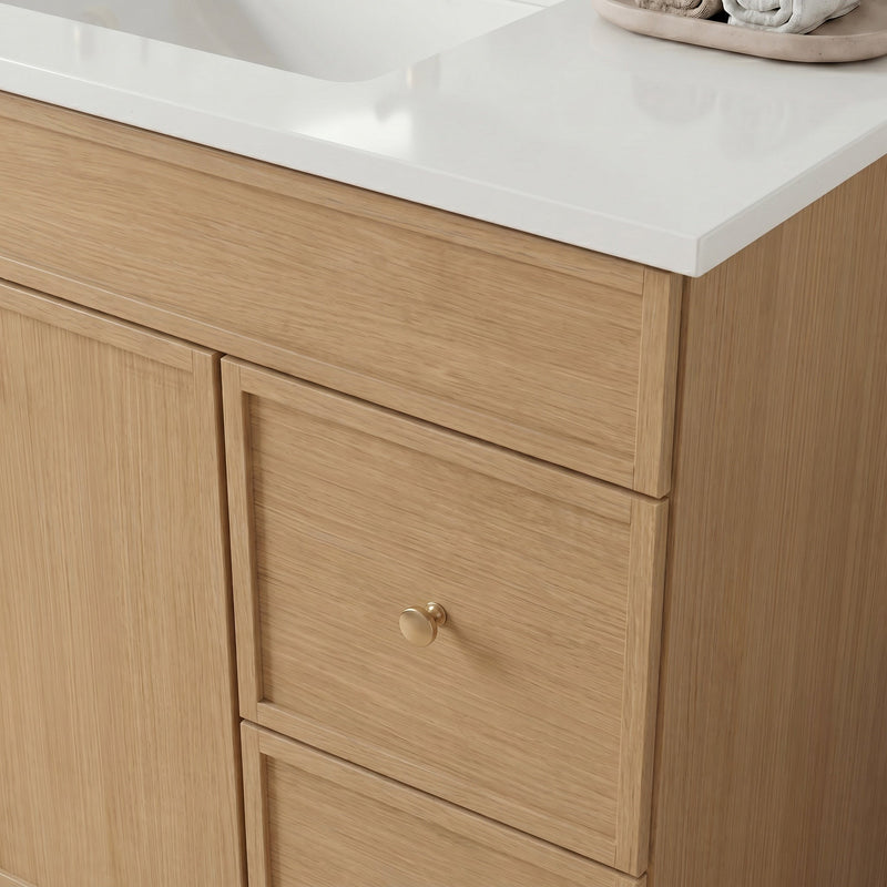 36" White Oak Slim Shaker Bathroom Vanity with Quartz Top
