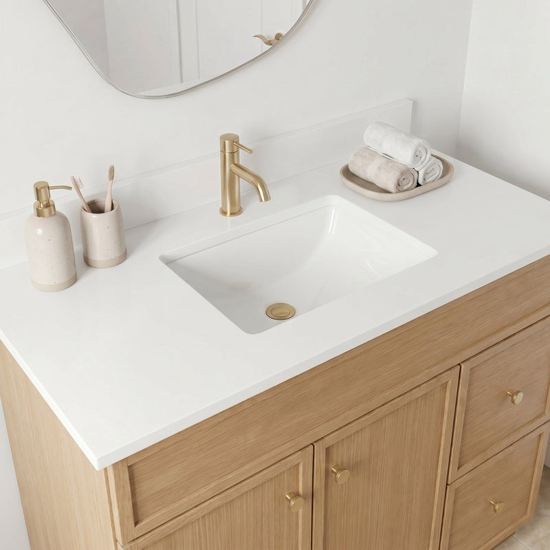 36" White Oak Slim Shaker Bathroom Vanity with Quartz Top