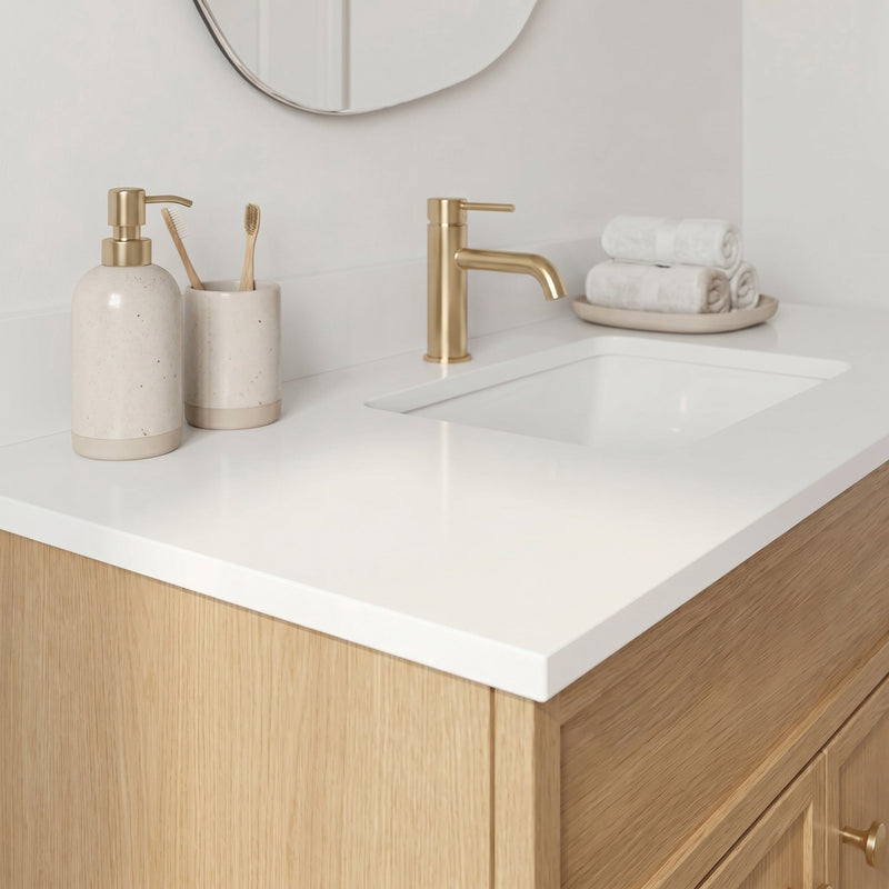 36" White Oak Slim Shaker Bathroom Vanity with Quartz Top