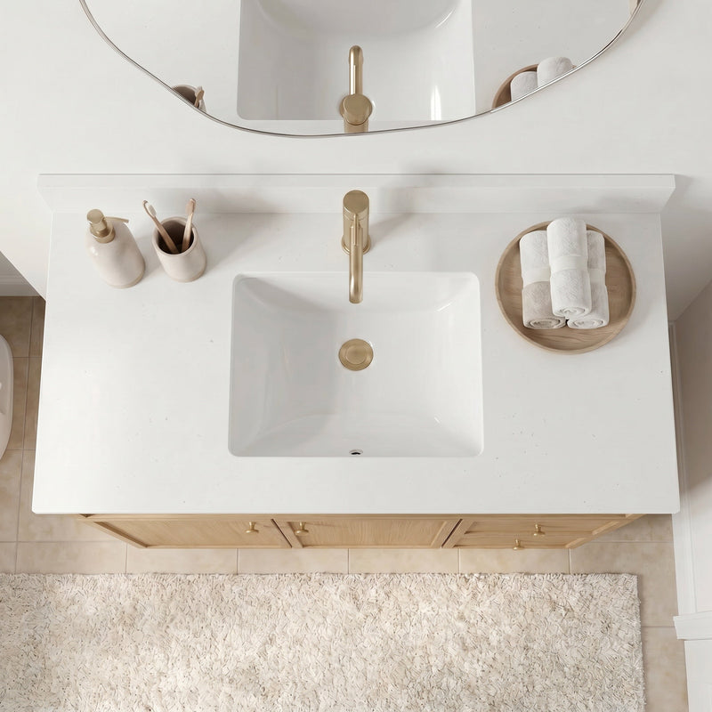 36" White Oak Slim Shaker Bathroom Vanity with Quartz Top