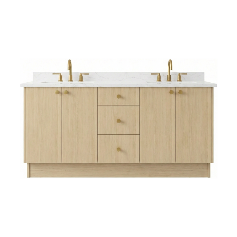 72" Milk Oak European Vanity with Quartz Top – Double Sink