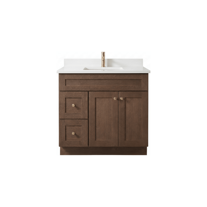 36" Coffee Bean Shaker Bathroom Vanity with Quartz Top – Single Sink