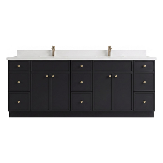 84" Slim Shaker Bathroom Vanity – Black – 9 Drawers