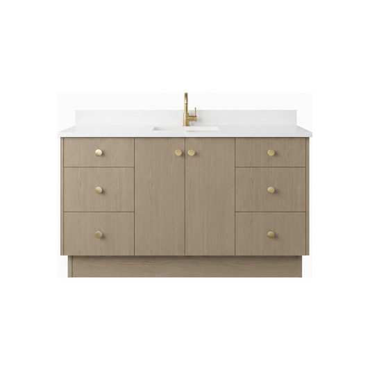 60" Manhattan Oak European Vanity with Quartz Top – Single Sink