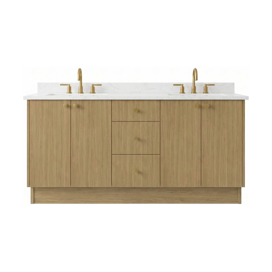 72" Sahara Oak European Vanity with Quartz Top – Double Sink