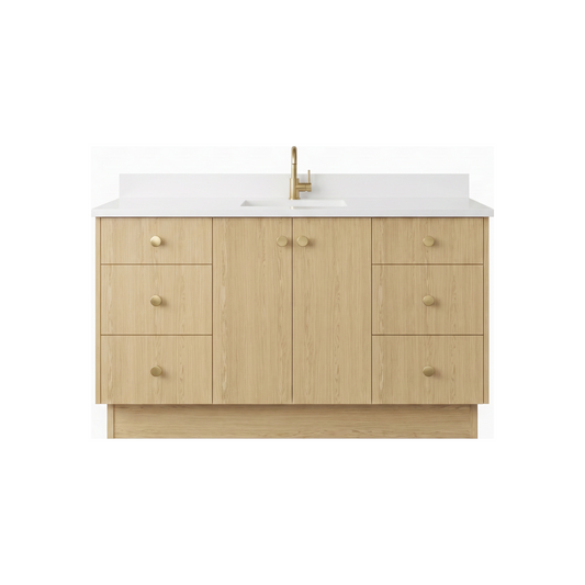 60" Ivory Oak European Vanity with Quartz Top – Single Sink