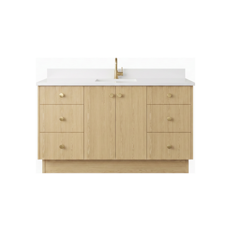 60" Ivory Oak European Vanity with Quartz Top – Single Sink