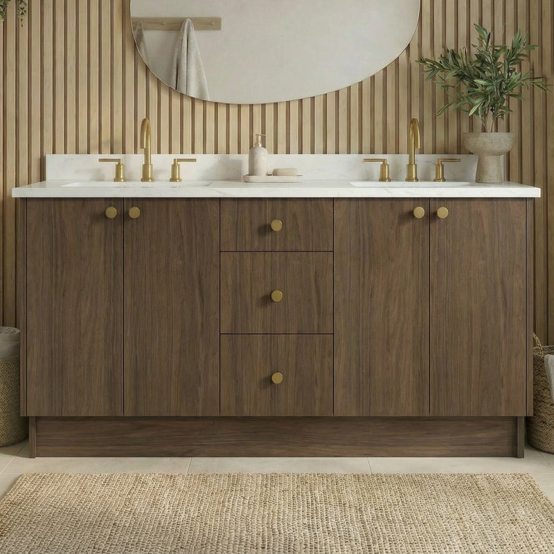 72" Pure Walnut European Vanity with Quartz Top – Double Sink