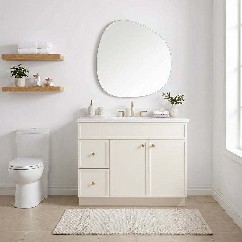 42" Off White Slim Shaker Bathroom Vanity with Quartz Top