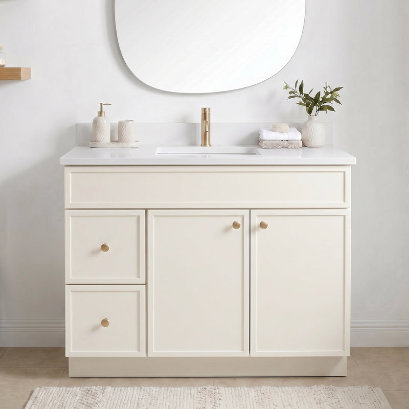 42" Off White Slim Shaker Bathroom Vanity with Quartz Top