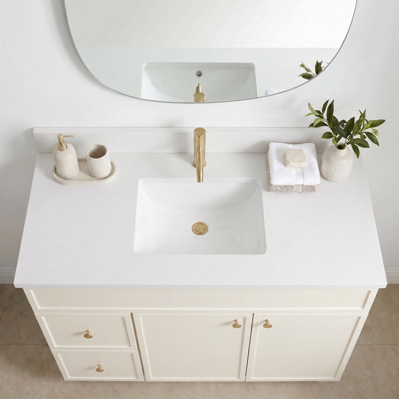 42" Off White Slim Shaker Bathroom Vanity with Quartz Top