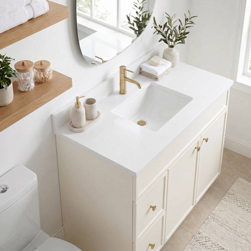 42" Off White Slim Shaker Bathroom Vanity with Quartz Top